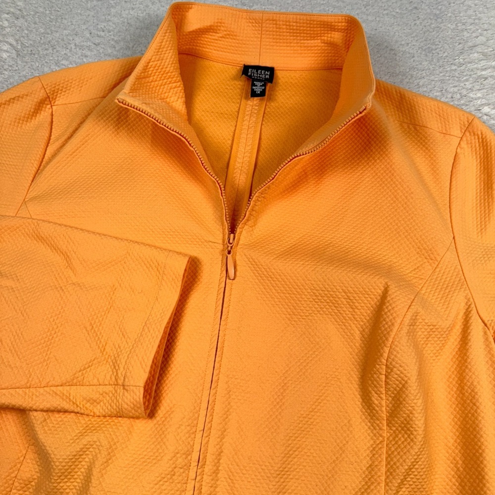 Eileen Fisher Funnel Neck Jacket Womens 1X Pique Diamond Full Zip Orange‎